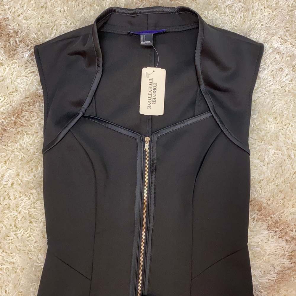Unique Neckline Little Black Zip Dress
